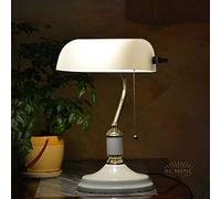 VVHUDA Traditional Bankers Desk Lamp White, E27 Vintage Bankers Table Lamp with Pull Switch Und Glass Lampshade Rotatable, Classic Retro Lamp for Bedroom Living Room, White-Gold small gift