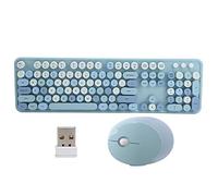 VVHUDA Wireless Keyboard and Mouse Set, 2.4Ghz 104 Keys Retro Typewriter Style Office Desktop Mechanical Keyboard Mice Combo with Multimedia Button(blue) small gift