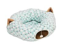 Vvikizy 3 Way Cat Tunnel Bed with Mat Round Collapsible Play Ball Pet Gift Fleece Fabric for Cat Kitten Blue
