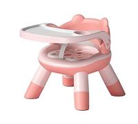 Vvikizy Baby Dining, Toddler High Chair Adjustable Backrest Multifunctional Stool for Home Travel with Cartoon Design Plastic PVC Material (Pink)