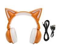 Vvikizy Cat Ear Headset, Cute LED Headphones with Built in Mic Adjustable Headband Stereo Sound for Kids Teens Women, LED Cat Ears Headphones (Yellow)