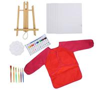 Vvikizy DIY Children's Acrylic Paint Set with Smock, Art Kit for Kids, Including Easel & Paint Brushes, Great Young Artists (Red)