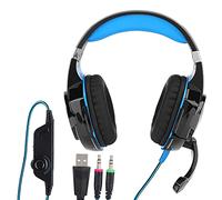 Vvikizy Gaming Headset, Wired Over Ear Headphone with Noise Canceling Microphone, LED Lights for PC Computer Game Console (Black blue (ZXG50031))