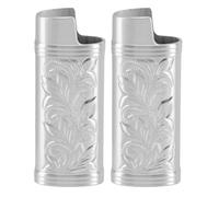 Vvikizy Retro Lighter Case, 2pcs Vintage Zinc Alloy Protect Cover with 3D Floral Stamped Engraving for Lighter Collectors and Smokers, Metal Lighter Case Cover (Silver)
