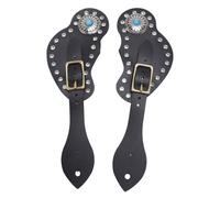 Vvikizy Spur Strap Set, Artificial Leather Rhinestone Decorations Adjustable Spurs for Boots, with Sturdy Design for Cowboys Equestrian Riding (Black)