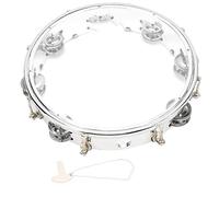 Vvikizy Tambourine, Adjustable Double Row 10in Hand Held Percussion Instrument with Screw Fixed Bell Pieces, for Party Performance Karaoke, Percussion Tambourine (Transparent)