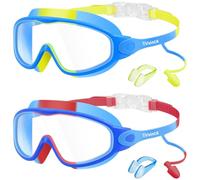 Vvinca Kids Swimming Goggles, 2 Pack Swim Goggles with Earplugs& Nose Clip Wide View No Leakage Anti-Fog UV Protection for Children Boys Girls Teens Age 3-15