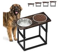 VVM Elevated Dog Bowls for X-Large and Large Breed, 5 Adjustable Heights, 2 Stainless Steel Bowls, Raised Dogs Food Bowl Stand, Brown