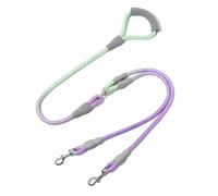 VVMEETYOU Double Dog Leash for Two Dogs， 360° Swivel No Tangle Two Dual Dog Leash with Comfortable Padded Handle for Small Medium and Large Dogs Walking & Training (Green&Purple, Large)