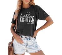 VVNTY 18th Birthday T-Shirts for Girl Hello Eighteen Shirts 18th Birthday Gifts for Girls (grey1,L)