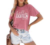 VVNTY 18th Birthday T-Shirts for Girl Hello Eighteen Shirts 18th Birthday Gifts for Girls (Pink1,L)
