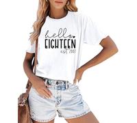 VVNTY 18th Birthday T-Shirts for Girl Hello Eighteen Shirts 18th Birthday Gifts for Girls (White1,L)