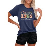 VVNTY 60th Birthday T-Shirts for Women Vintage 1965 Shirt Graphic Sixty Birthday Shirts Casual Birthday Gifts Blouse Tops (Blue1,XL)