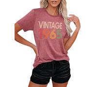 VVNTY 60th Birthday T-Shirts for Women Vintage 1965 Shirt Graphic Sixty Birthday Shirts Casual Birthday Gifts Blouse Tops (Pink1,M)