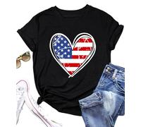 VVNTY American Flag Heart Shirt Women Patriotic T-Shirt 4th of July Graphic Tees Shirts USA Flag Star Stripe Tops, Black3, M