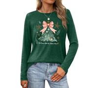 VVNTY Christmas Long Sleeve Shirt for Women Christmas Trees Shirts Casual Xmas Graphic T Shirt Top (Green1,M)
