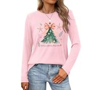 VVNTY Christmas Long Sleeve Shirt for Women Christmas Trees Shirts Casual Xmas Graphic T Shirt Top (Pink1,L)