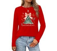 VVNTY Christmas Long Sleeve Shirt for Women Christmas Trees Shirts Casual Xmas Graphic T Shirt Top (Red1,M)