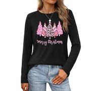 VVNTY Christmas Long Sleeve Shirt for Women Merry Christmas Shirts Casual Xmas Graphic Blouse (Black1,L)