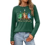 VVNTY Christmas Long Sleeve Shirt for Women Merry Christmas Shirts Casual Xmas Graphic Blouse (Green2,XXL)