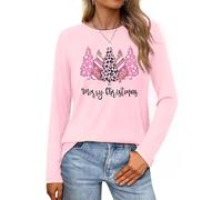 VVNTY Christmas Long Sleeve Shirt for Women Merry Christmas Shirts Casual Xmas Graphic Blouse (Pink1,XXL)