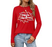 VVNTY Christmas Long Sleeve Shirt for Women Merry Christmas Shirts Casual Xmas Graphic Blouse (Red2,XXL)
