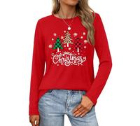 VVNTY Christmas Long Sleeve Shirt for Women Merry Christmas Shirts Casual Xmas Graphic Blouse (Red3,XXL)