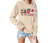 VVNTY Christmas Sweatshirt for Women Xmas Jumper Ladies Tis The Season Print Pullover Tops (Cream1,M)