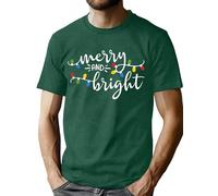 VVNTY Christmas T Shirts Mens Merry and Bright Tshirt Funny Graphic Christmas Short Sleeve Tops
