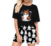 VVNTY Halloween Pajamas Women Pumpkin Pyjamas Ladies Ghosts Pjs Women Halloween Graphic Sleepwear (Black1,XLL)