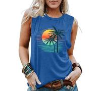 VVNTY Hawaiian Tank Tops for Women Palm Trees Beach Vest Sunset Graphic Tops Summer Vacation Sleeveless Outfits (Blue1,S)