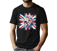 VVNTY Union Jack T Shirt for Men Lion Face British Flag Shirts Patriotic Great Britain Print Tees (Black1,3XL)