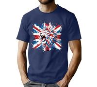 VVNTY Union Jack T Shirt for Men Lion Face British Flag Shirts Patriotic Great Britain Print Tees (DarkBlue1,M)
