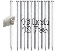 VVOKGO 16 Inch Rebar Stakes Metal Asphalt Anchoring Spikes Ground (12pcs), 1/2 Inch Diameter Galvanized Landscape Anchors Heavy Duty for Speed Bump, Handicap Threshold Ramps, Parking Limits Curb, Tarp