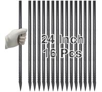 VVOKGO Rebar Stakes 24 Inch Ground Straight Concrete Form Stakes Heavy Duty (16pcs), 3/8" Diameter Metal Steel Spikes Anchors with Chisel Point End for Plant Support, Garden Border,Landscape Edging