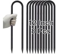 VVOKGO Trampoline Stakes 12 Inches Anchors High Wind Heavy Duty, 8-Pack U Shaped Tie Down Anchor Kit for Ground, Camping Tent, Soccer Net, Swing Set, Black