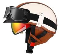 VVPEC Motorcycle Half Helmet With Goggles Vintage German Style ECEDOT Approved Adult Men Women Retro Open Face Helmet, With Adjustable Quick Release Buckle, For Bicycle Cruiser Scooter(5,M=57~58cm)