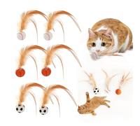 VVQWCY Bouncing Cat Ball with Feather, Interactive Cat Toy, High Elasticity Feather Toy for Cats, Cat Toy Ball, Entertainment Toy with Feathers for Indoor and Outdoor Use (6 Pieces)