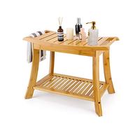 VVW Bamboo Shower Bench & Stool with Storage Shelf, Bath Benches for Inside Shower, Bathroom Stools 2-Tier Spa Seat for Adults Elderly (Beige)
