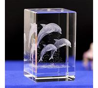 VVW&LIU Crystal Glass Dolphin Ornaments Model,3D Etched Crystal Dolphin Figurine Art,Animal Crystal Glass Cube Engraving Dolphin,L