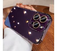VVW&LIU Plating Bumper Armor Glossy Phone Case For iPhone 15 16 Pro Max 14 13 12 11 Crystal Glass Full Lens Protection Back Cover,Dark purple,For iPhone 14