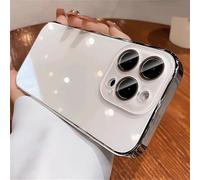 VVW&LIU Plating Bumper Armor Glossy Phone Case For iPhone 15 16 Pro Max 14 13 12 11 Crystal Glass Full Lens Protection Back Cover,White,For iPhone 15