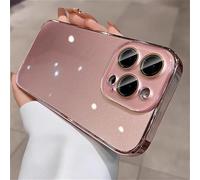 VVW&LIU Plating Bumper Armor Glossy Phone Case For iPhone 15 16 Pro Max 14 13 12 11 Crystal Glass Full Lens Protection Back Cover,Rose gold,For iPhone 13 Pro Max