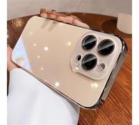VVW&LIU Plating Bumper Armor Glossy Phone Case For iPhone 15 16 Pro Max 14 13 12 11 Crystal Glass Full Lens Protection Back Cover,Titanium Gold,For iPhone 12