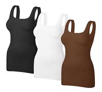 VVX Womens Shapewear Square Neck Tank Tops - Body Shaper for Women Tummy Control Seamless Compression Tank Tops, 3pk Black+white+coffee, X-Large（firm control or one size up)