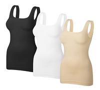 VVX Womens Shapewear Square Neck Tank Tops - Body Shaper for Women Tummy Control Seamless Compression Tank Tops, 3pk Black+white+nude, XX-Large（firm control or one size up