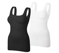 VVX Womens Shapewear Square Neck Tank Tops - Body Shaper for Women Tummy Control Seamless Compression Tank Tops, 2pk Black+white, Large（firm control or one size up)