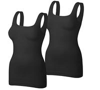 VVX Womens Shapewear Square Neck Tank Tops - Body Shaper for Women Tummy Control Seamless Compression Tank Tops, 2pk Black, Small（firm control or one size up)
