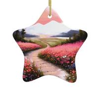VVXBHGR A path full of flowers Prints Christmas Ceramic Star Pendant Festive and Creative Decoration Easy to hang