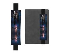 VVXBHGR Black Fireworks on The Coast Prints PVC Leather Pencil case Bookmark 2-in-1 Anti Slip Storage Essential for Travel Accounts